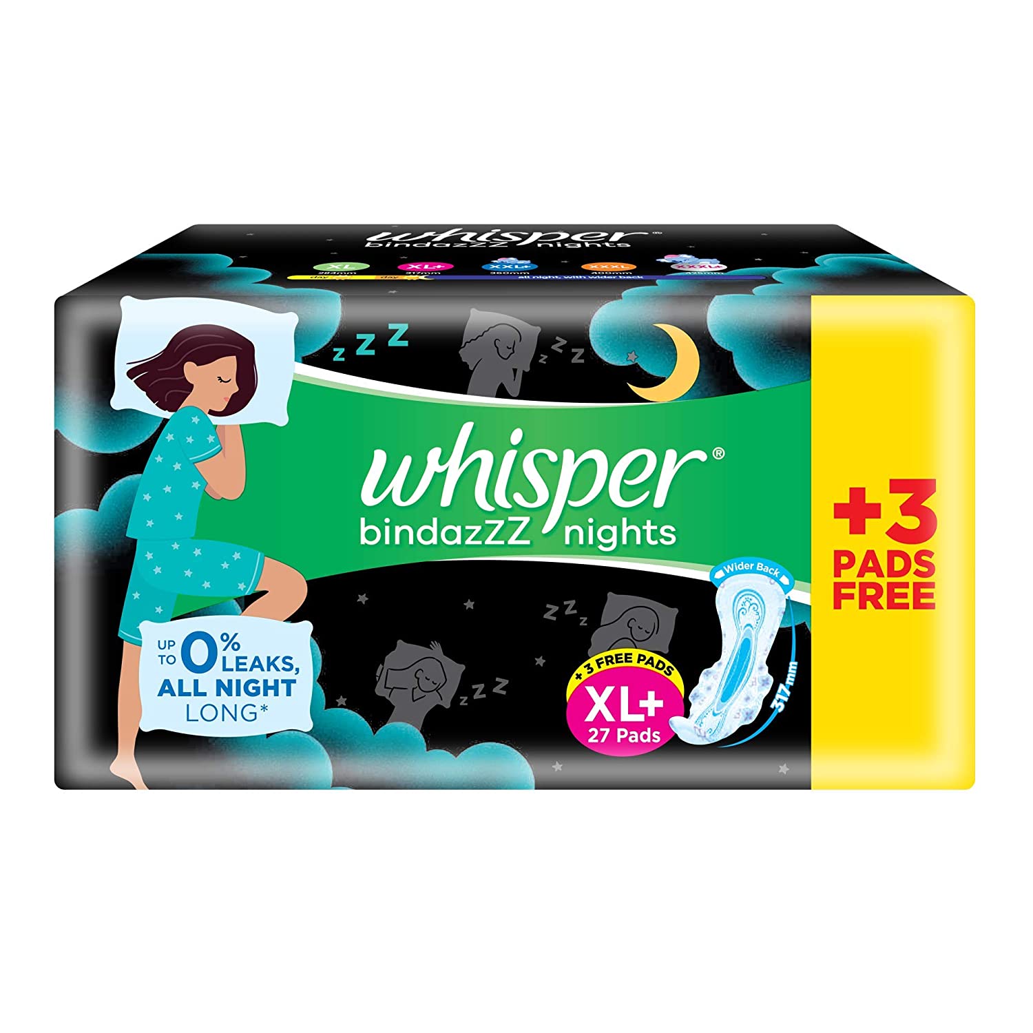 Whisper Ultra Overnight Size Wing Xl Plus Sanitary Pads Packet Of 15