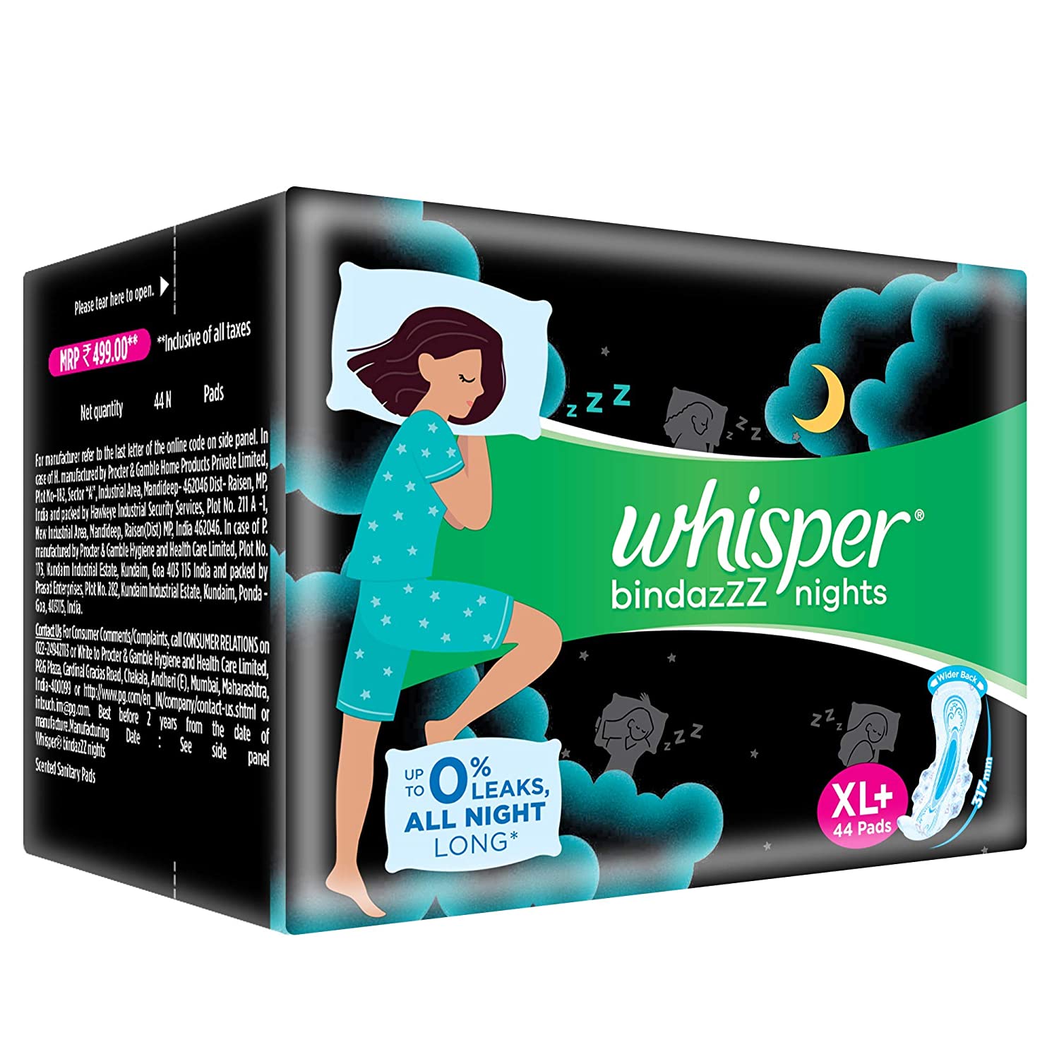 Whisper Ultra Night Sanitary Pads for Women, XL+ 15 Napkins
