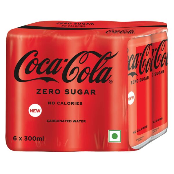 Coca-Cola Zero Sugar, No Calories Soft Drink Can, 300 ml (Pack of 6)